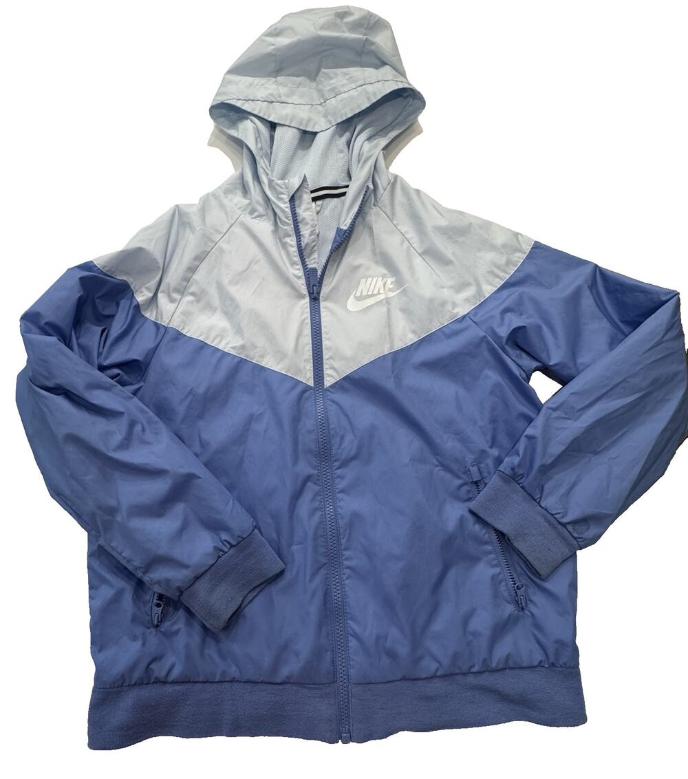 Nike Sportswear Girls Windrunner Jacket M Blue Periwinkle Hood Lightweight